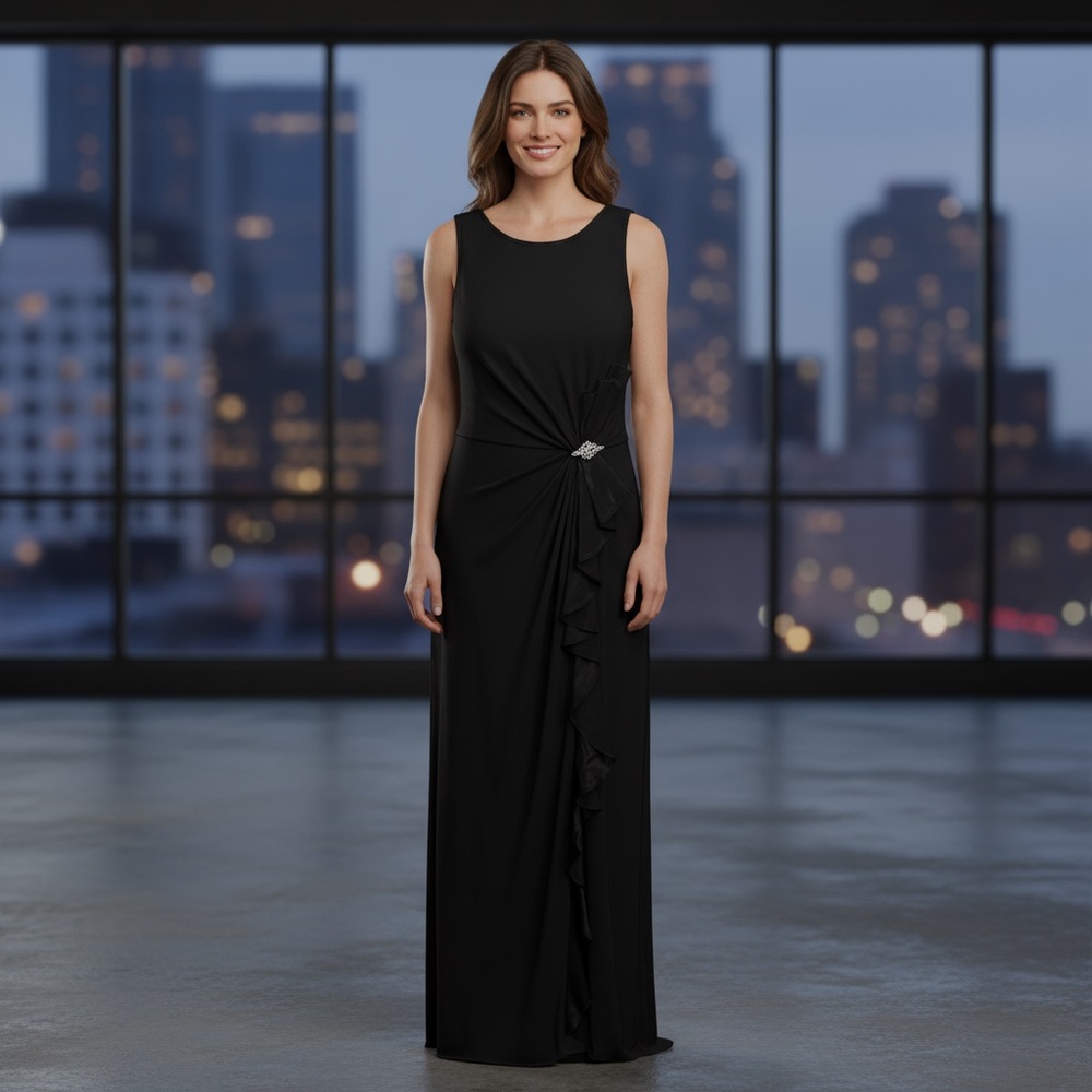 Ralph Lauren Silk Bow Evening Gown Dress Womens 6 Black Tie Bridal Formal‎ Event